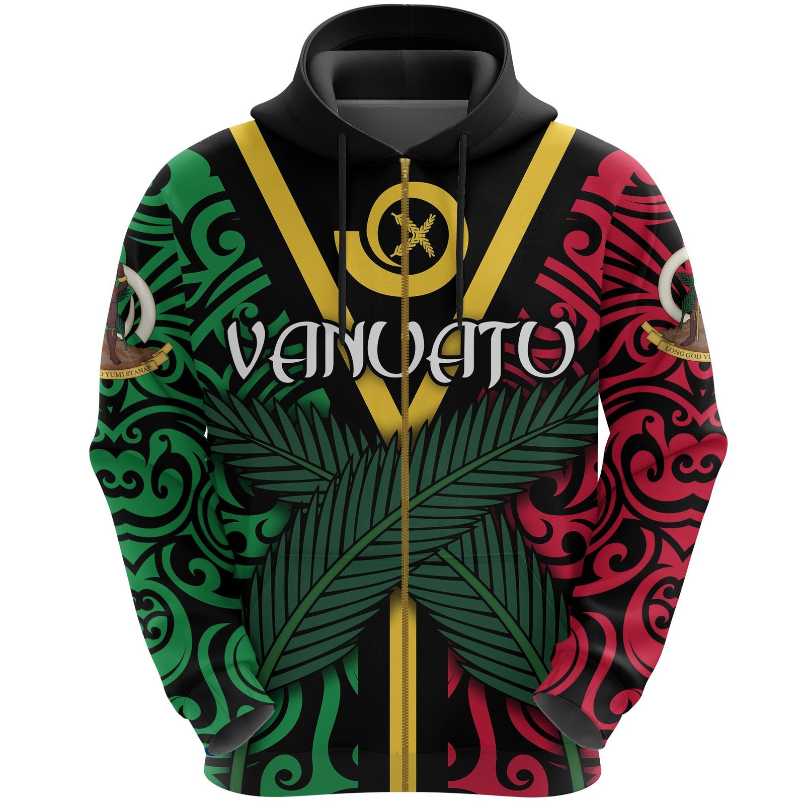 Vanuatu Flag Zip up Hoodie Melanesian Warrior Unisex Black - Polynesian Pride