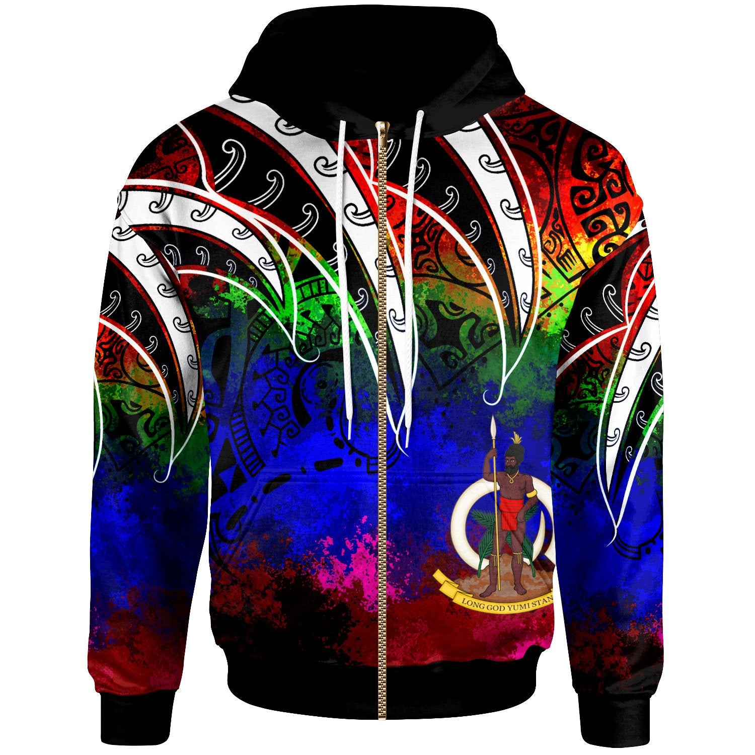 Vanuatu Zip Hoodie Tropical Leaf Rainbow Color Unisex Rainbow - Polynesian Pride