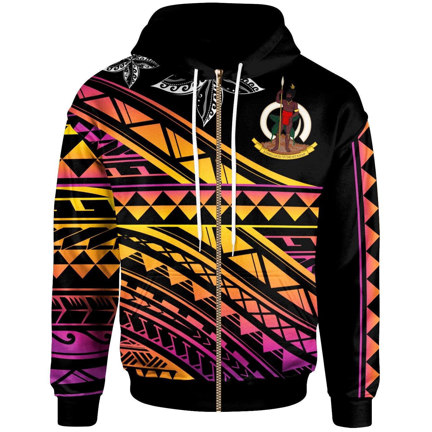 Vanuatu Custom Zip Hoodie Special Polynesian Ornaments Unisex Black - Polynesian Pride