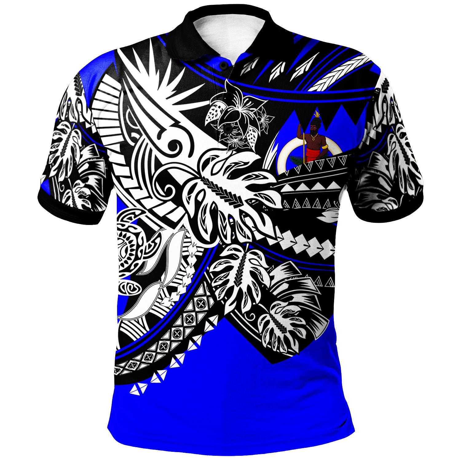 Vanuatu Polo Shirt Tribal Jungle Blue Pattern Unisex Blue - Polynesian Pride