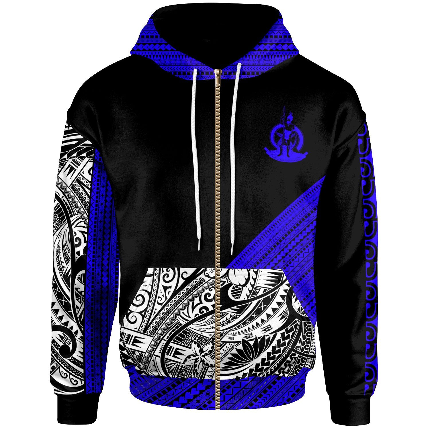 Vanuatu Custom Zip Hoodie Polynesian Diagonal Pattern Dark Blue Unisex Dark Blue - Polynesian Pride