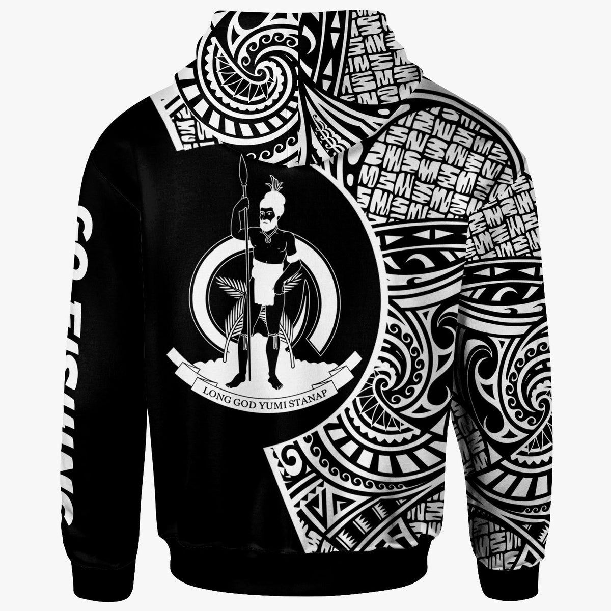 Vanuatu Hoodie Hook Tattoo Black Color - Polynesian Pride