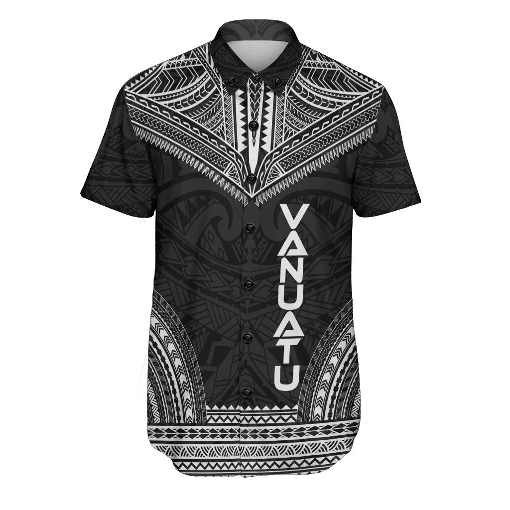 Vanuatu Polynesian Chief Short Sleeve Shirt - Black Version Men Black - Polynesian Pride