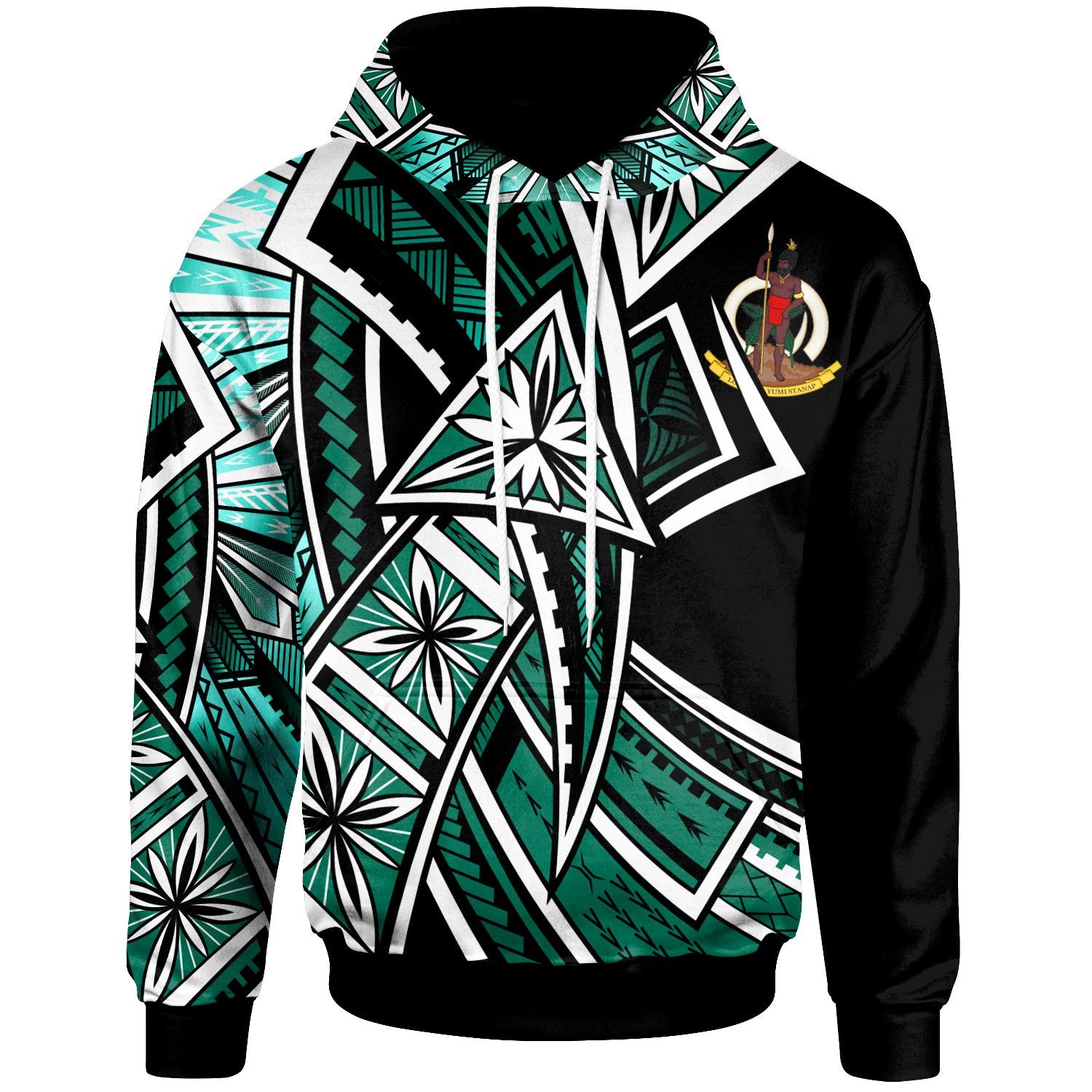 Vanuatu Zip up Hoodie Tribal Flower Special Pattern Green Color Unisex Green - Polynesian Pride