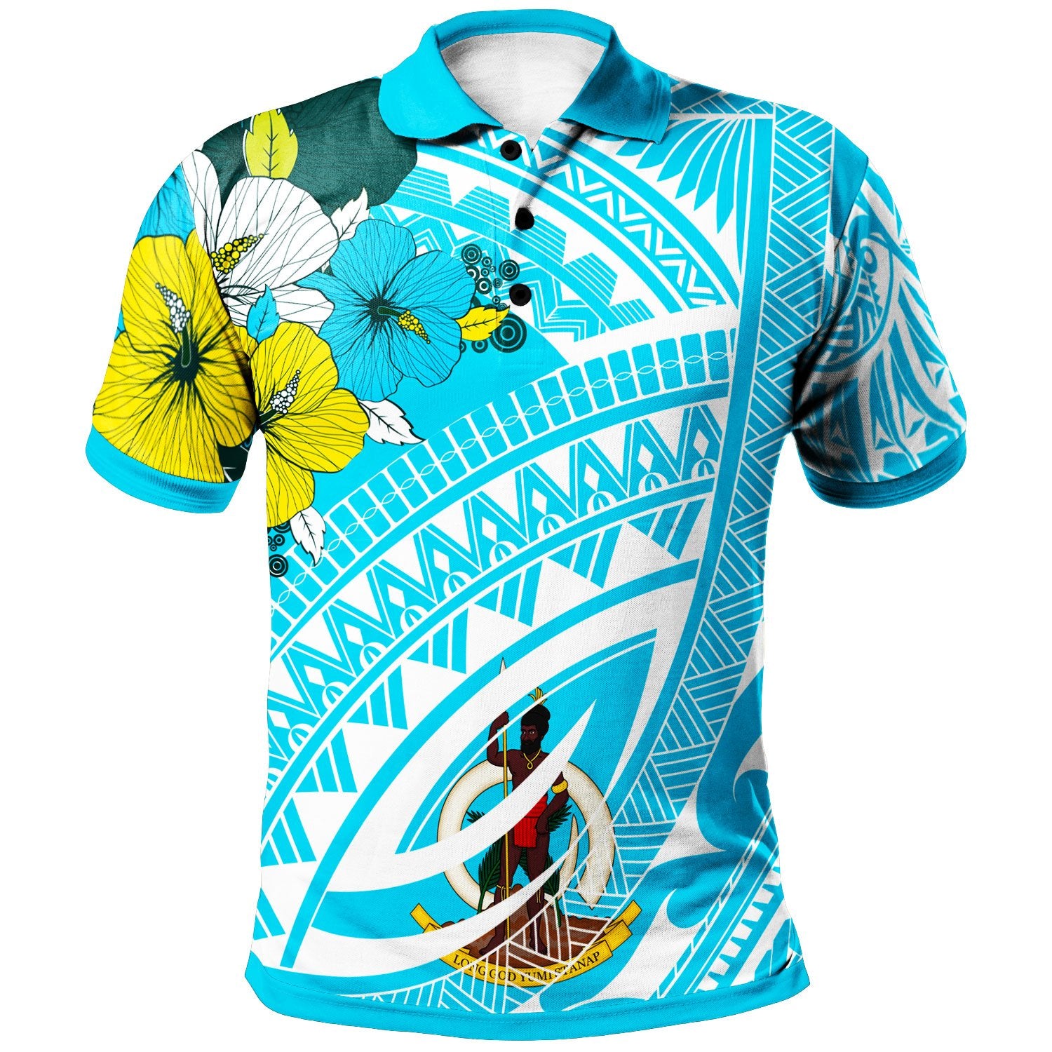 Vanuatu Polo Shirt Polynesian Pattern Aquamarine Stone Color Unisex Blue - Polynesian Pride