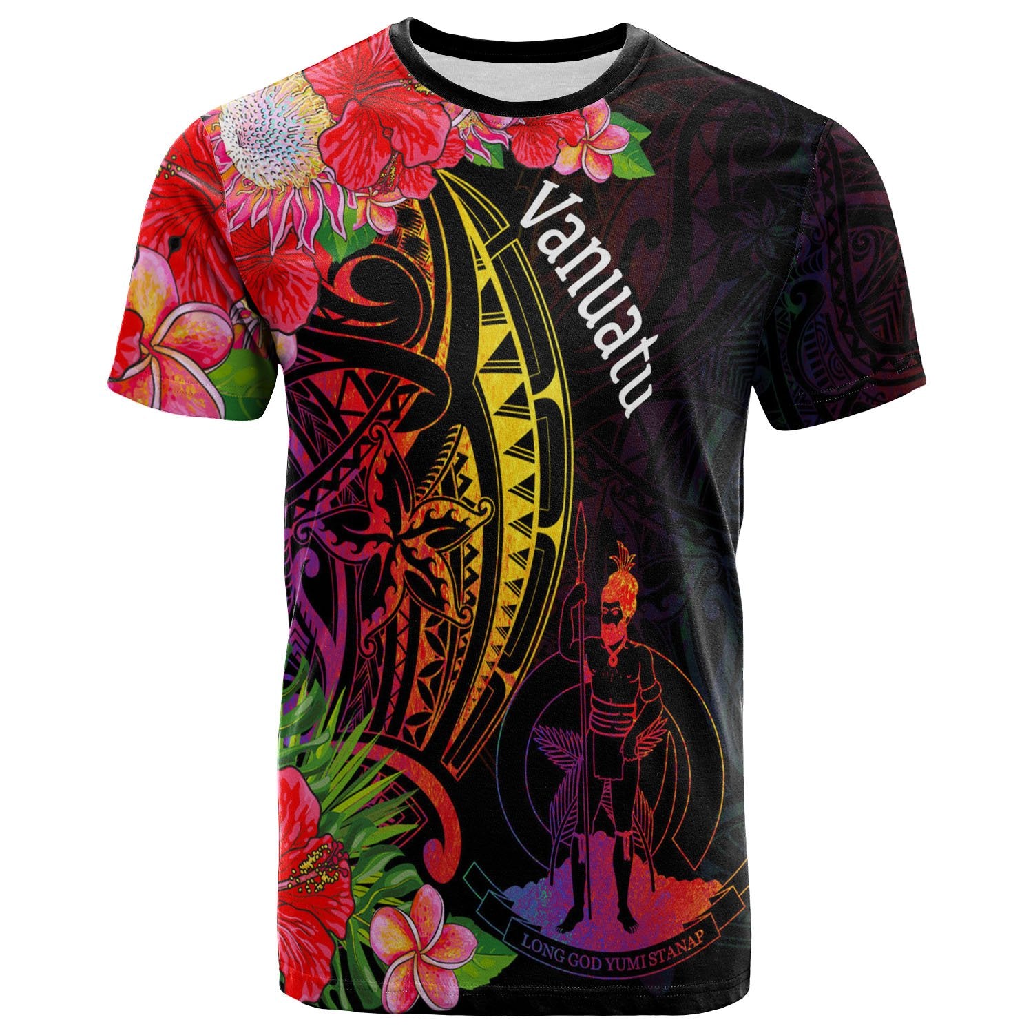 Vanuatu T Shirt Tropical Hippie Style Unisex Black - Polynesian Pride