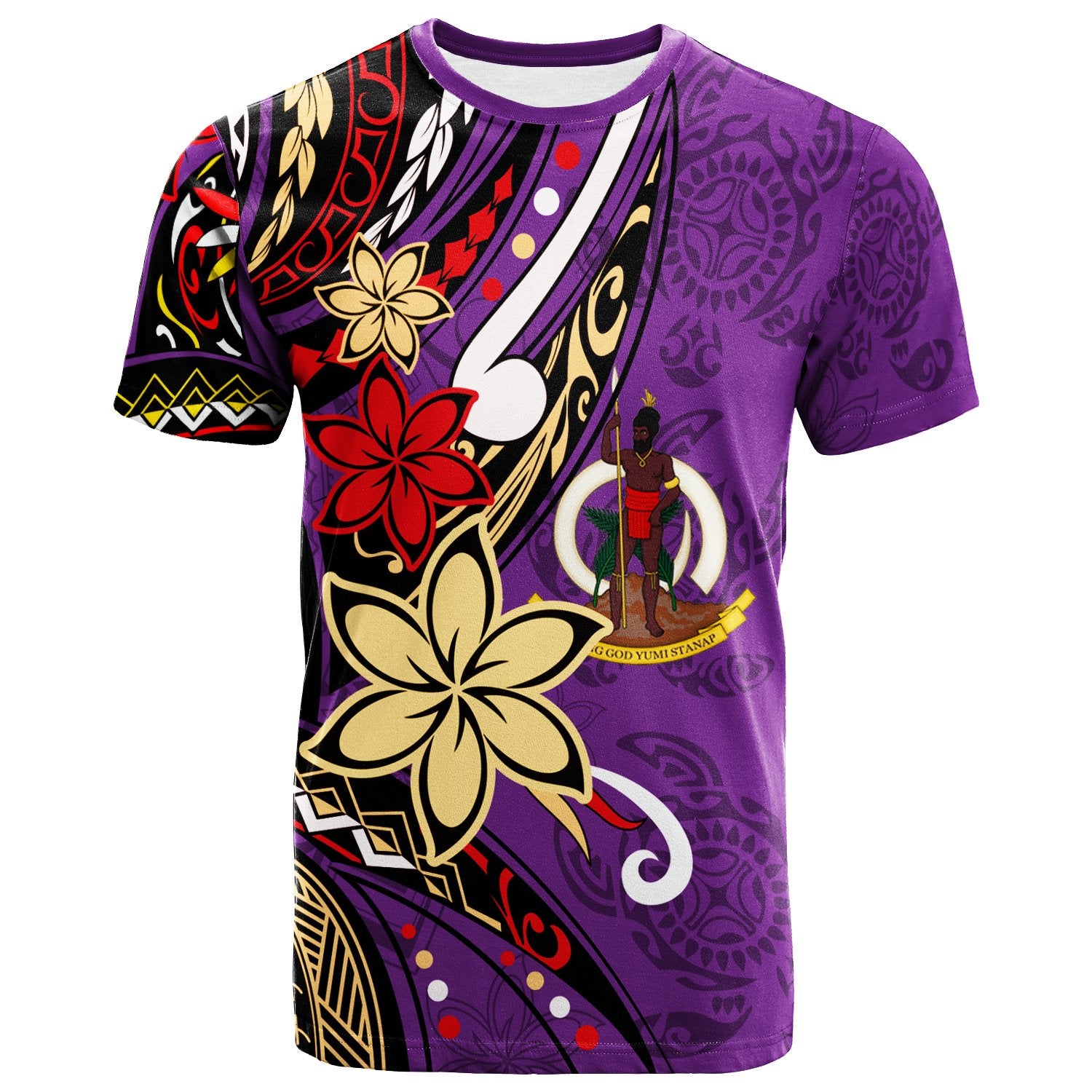 Vanuatu T Shirt Tribal Flower With Special Turtles Purple Color Unisex Purple - Polynesian Pride