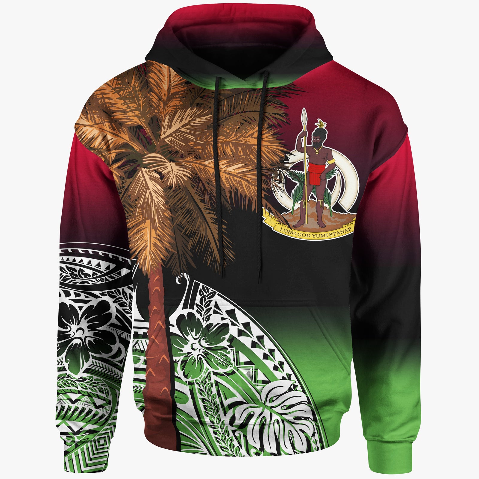 Vanuatu Hoodie Polynesian Palm Tree Flag Unisex Black - Polynesian Pride