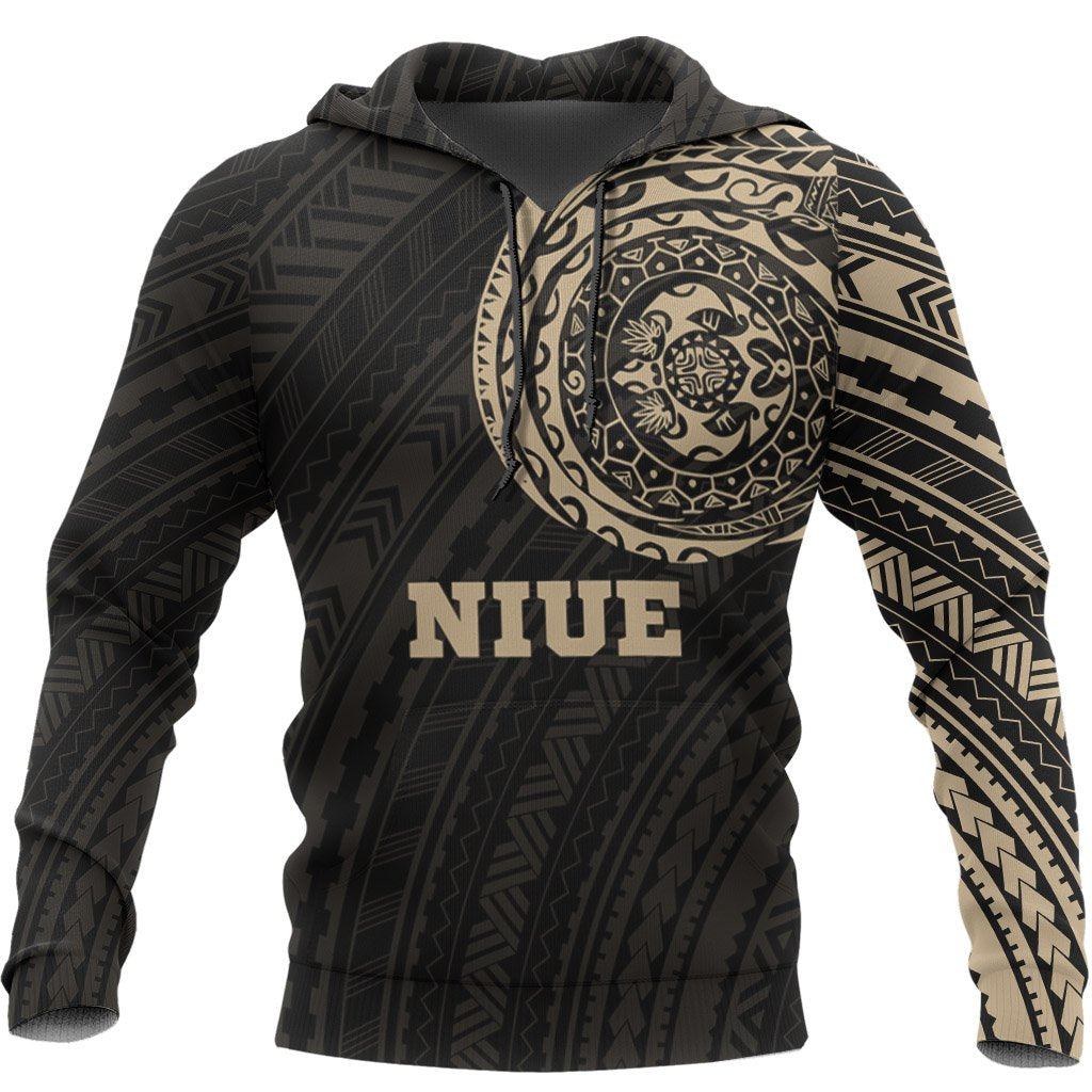 Niue Hoodie Niue Turtle Polynesian Tattoo Style Unisex Black & GOLD - Polynesian Pride