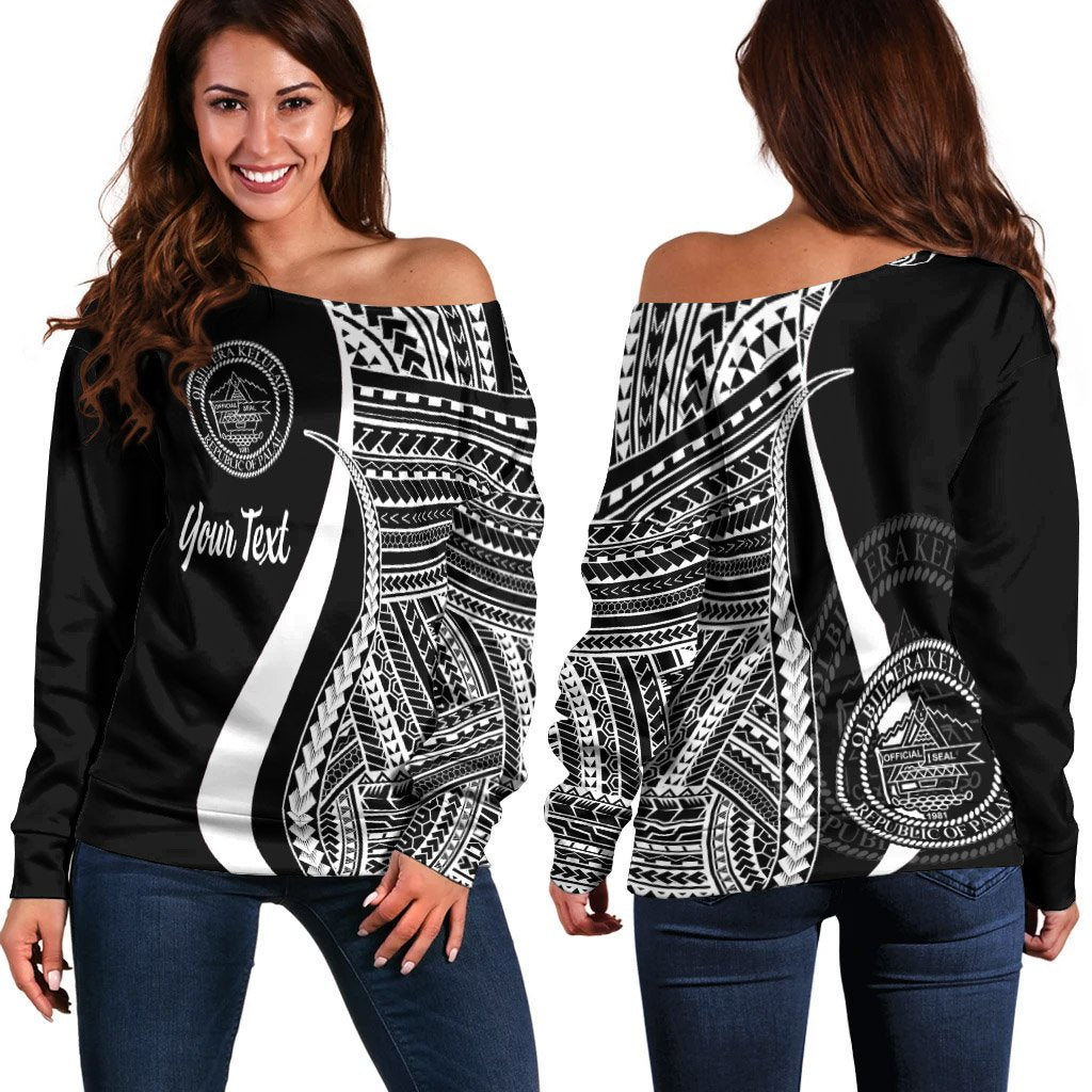 Palau Custom Personalised Women's Off Shoulder Sweater - White Polynesian Tentacle Tribal Pattern Crest White - Polynesian Pride