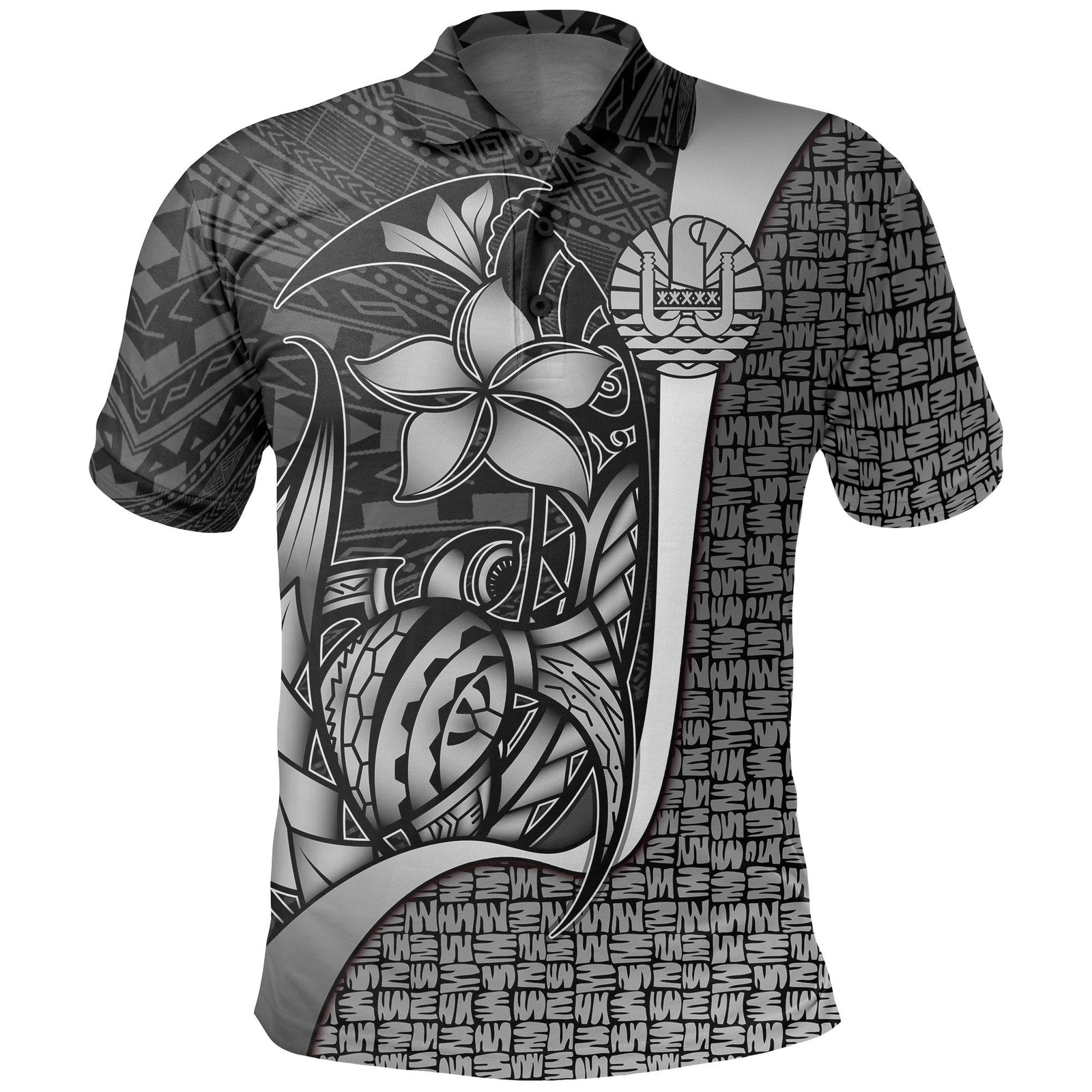Tahiti Polo Shirt White Turtle with Hook Unisex White - Polynesian Pride