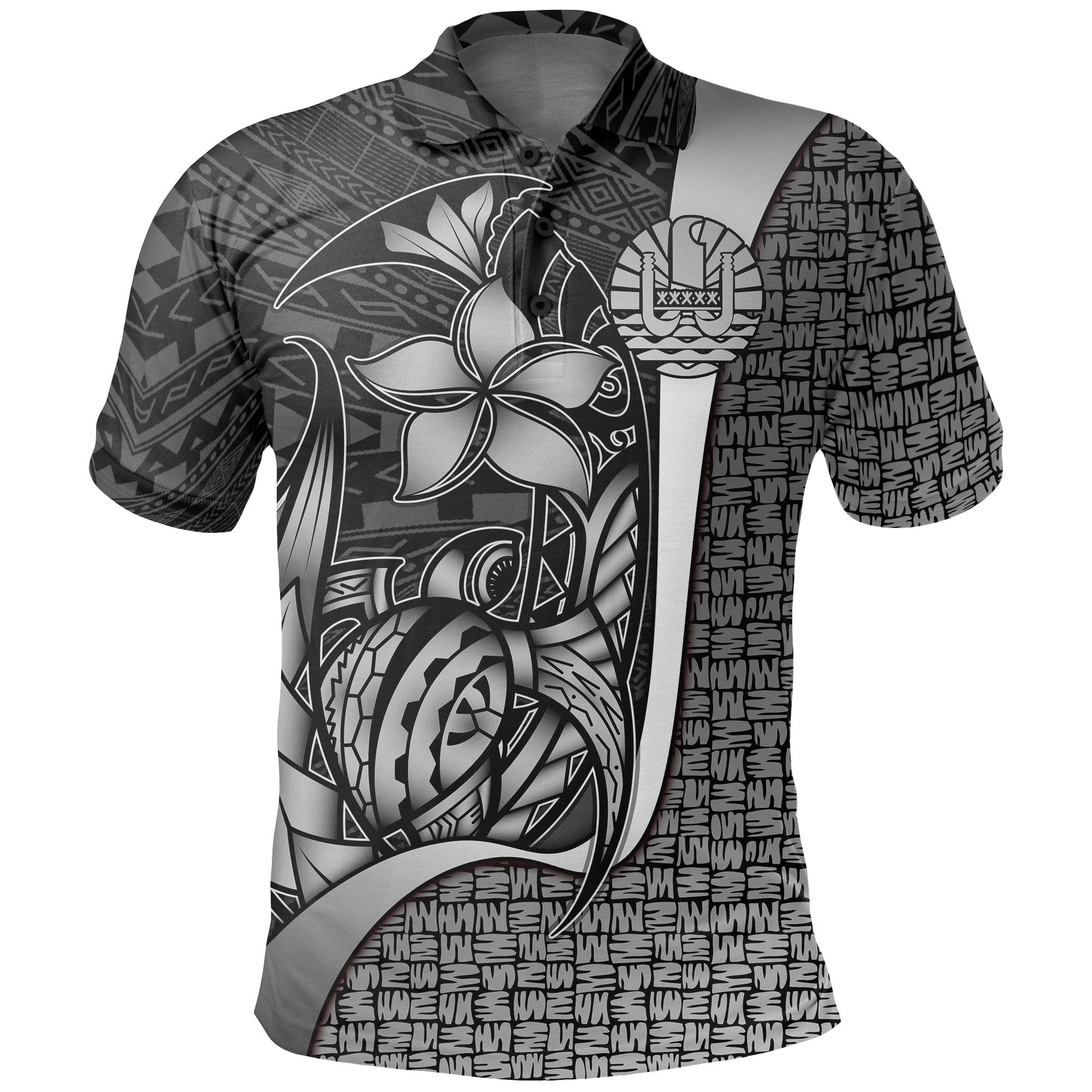 Tahiti Polo Shirt White Turtle with Hook Unisex White - Polynesian Pride