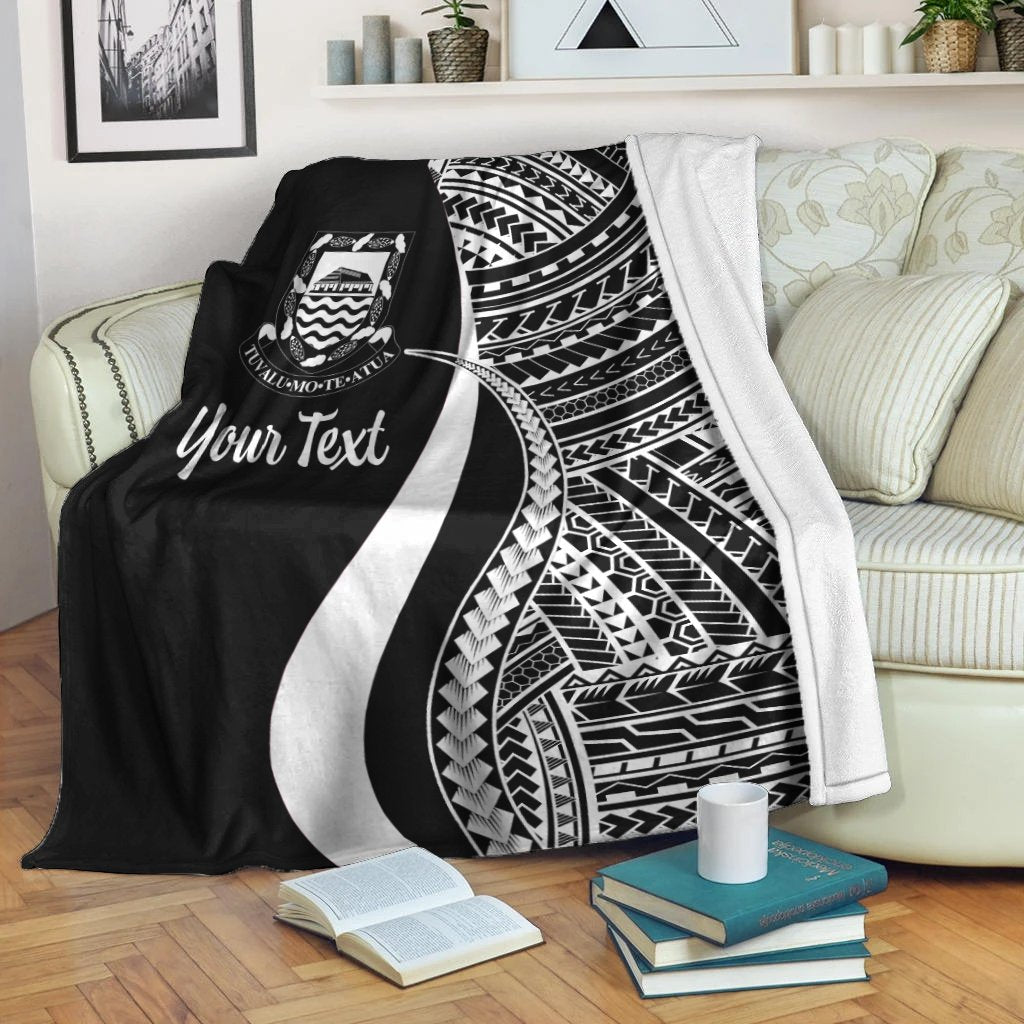 Tuvalu Custom Personalised Premium Blanket - White Polynesian Tentacle Tribal Pattern - Polynesian Pride