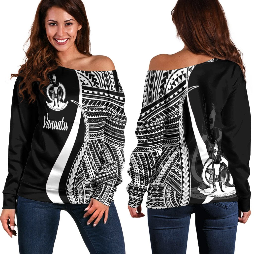 Vanuatu Women's Off Shoulder Sweater - White Polynesian Tentacle Tribal Pattern White - Polynesian Pride