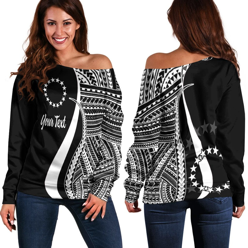 Cook Islands Custom Personalised Women's Off Shoulder Sweater - White Polynesian Tentacle Tribal Pattern White - Polynesian Pride