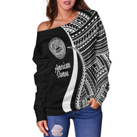 American Samoa Women's Off Shoulder Sweater - White Polynesian Tentacle Tribal Pattern - Polynesian Pride
