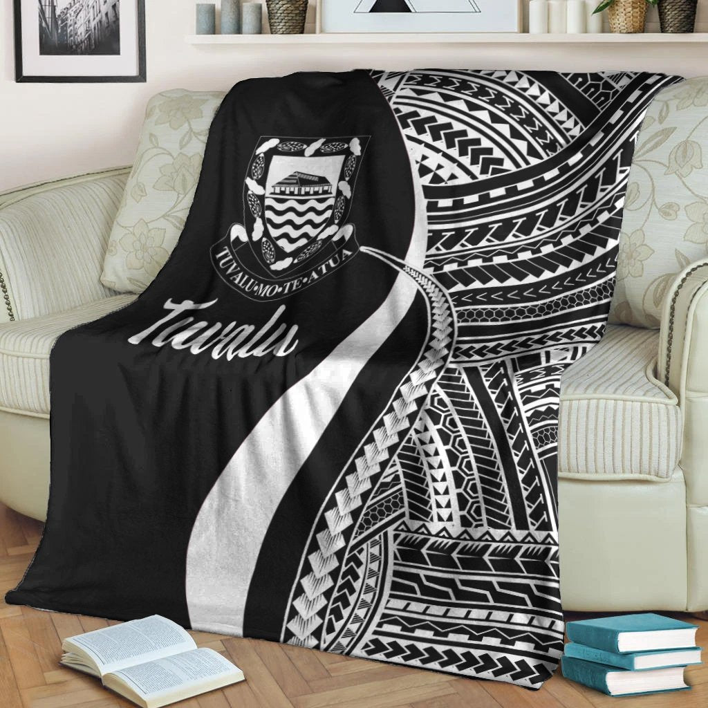 Tuvalu Premium Blanket - White Polynesian Tentacle Tribal Pattern - Polynesian Pride