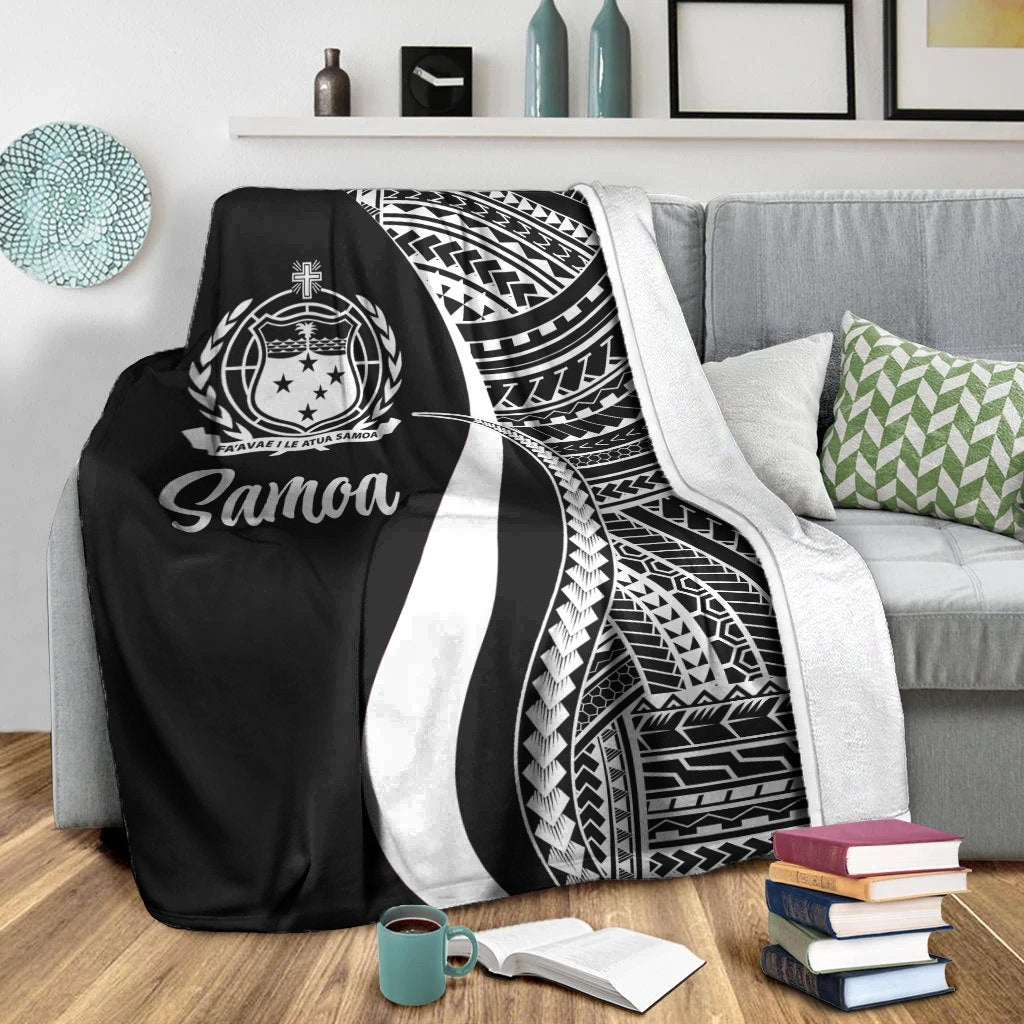 Samoa Premium Blanket - White Polynesian Tentacle Tribal Pattern - Polynesian Pride