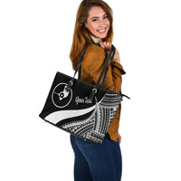 Yap Custom Personalised Large Leather Tote Bag - White Polynesian Tentacle Tribal Pattern - Polynesian Pride