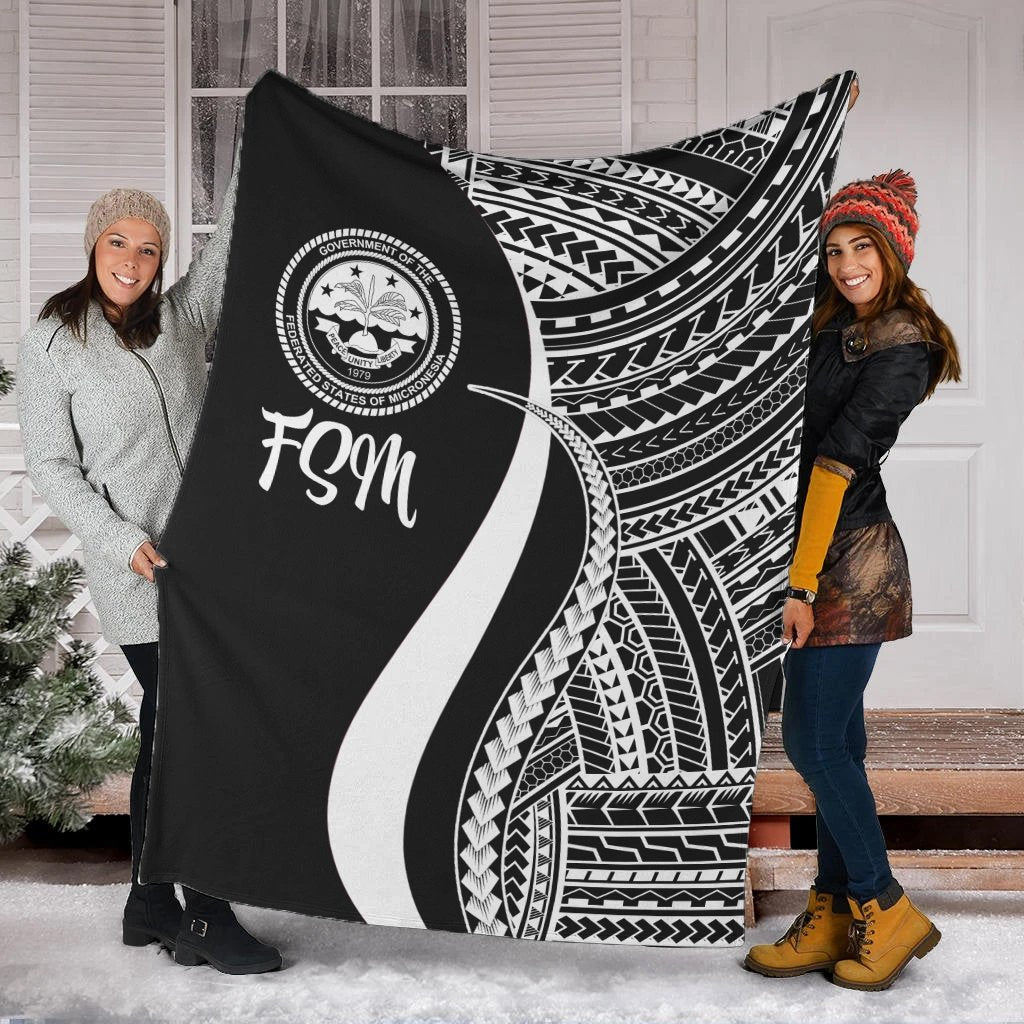 Federated States of Micronesia Premium Blanket - White Polynesian Tentacle Tribal Pattern White - Polynesian Pride