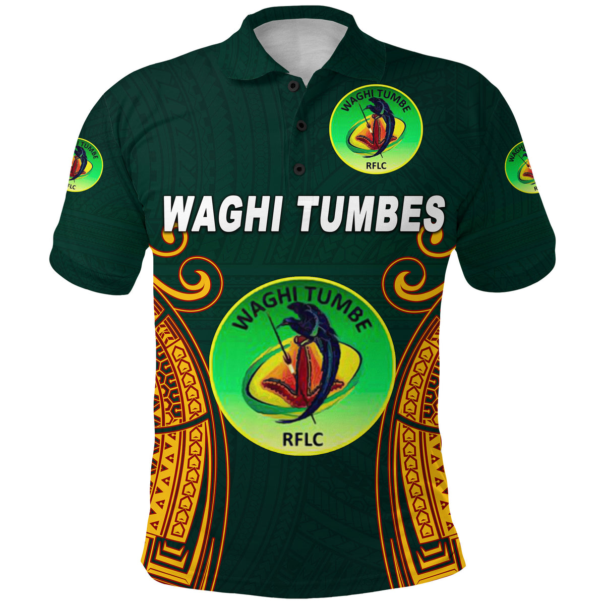 Custom Papua New Guinea Waghi Tumbes Polo Shirt Rugby Green, Custom Text and Number LT8 - Polynesian Pride