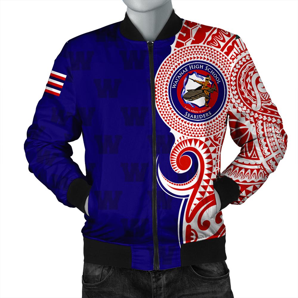 (Personalized) Hawaii Bomber Jacket - Waianae High Tribal Kakau Bomber Jacket AH Blue Unisex - Polynesian Pride