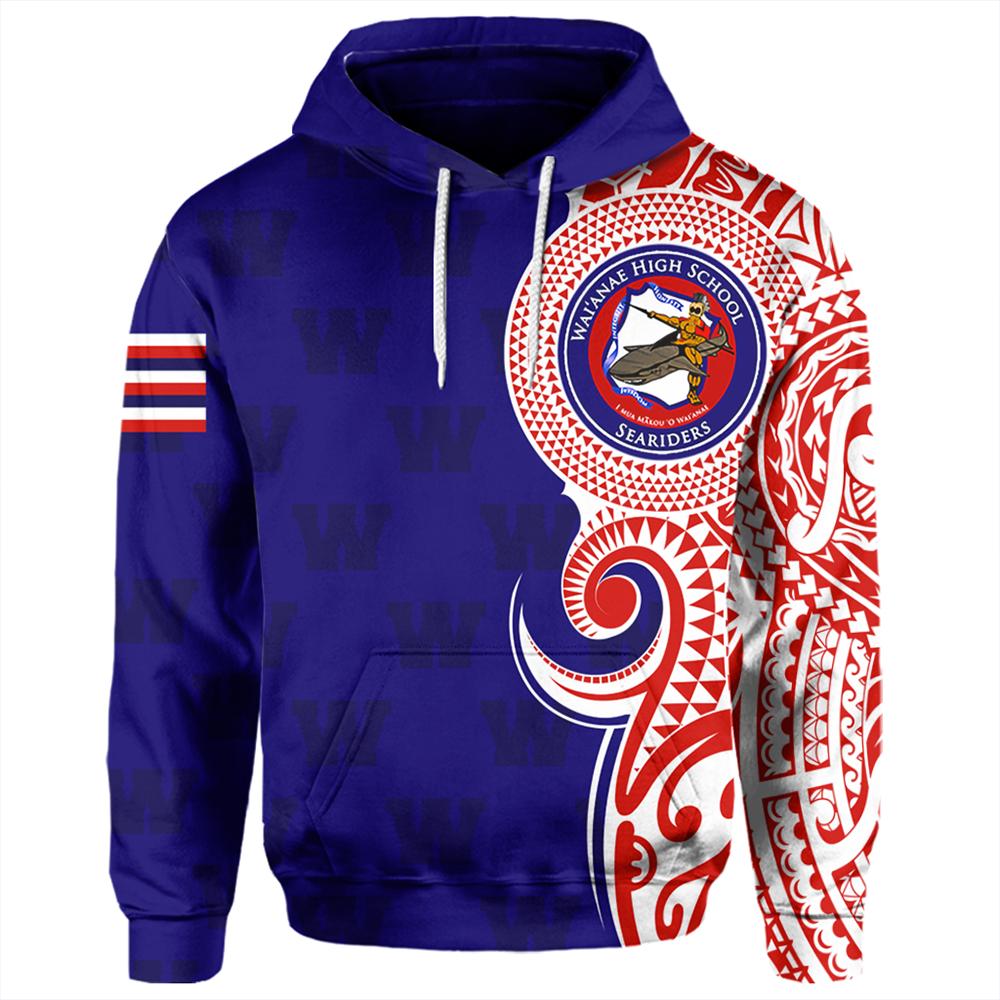 Custom Hawaii Hoodie Waianae High Tribal Kakau Pullover Hoodie Unisex Blue - Polynesian Pride