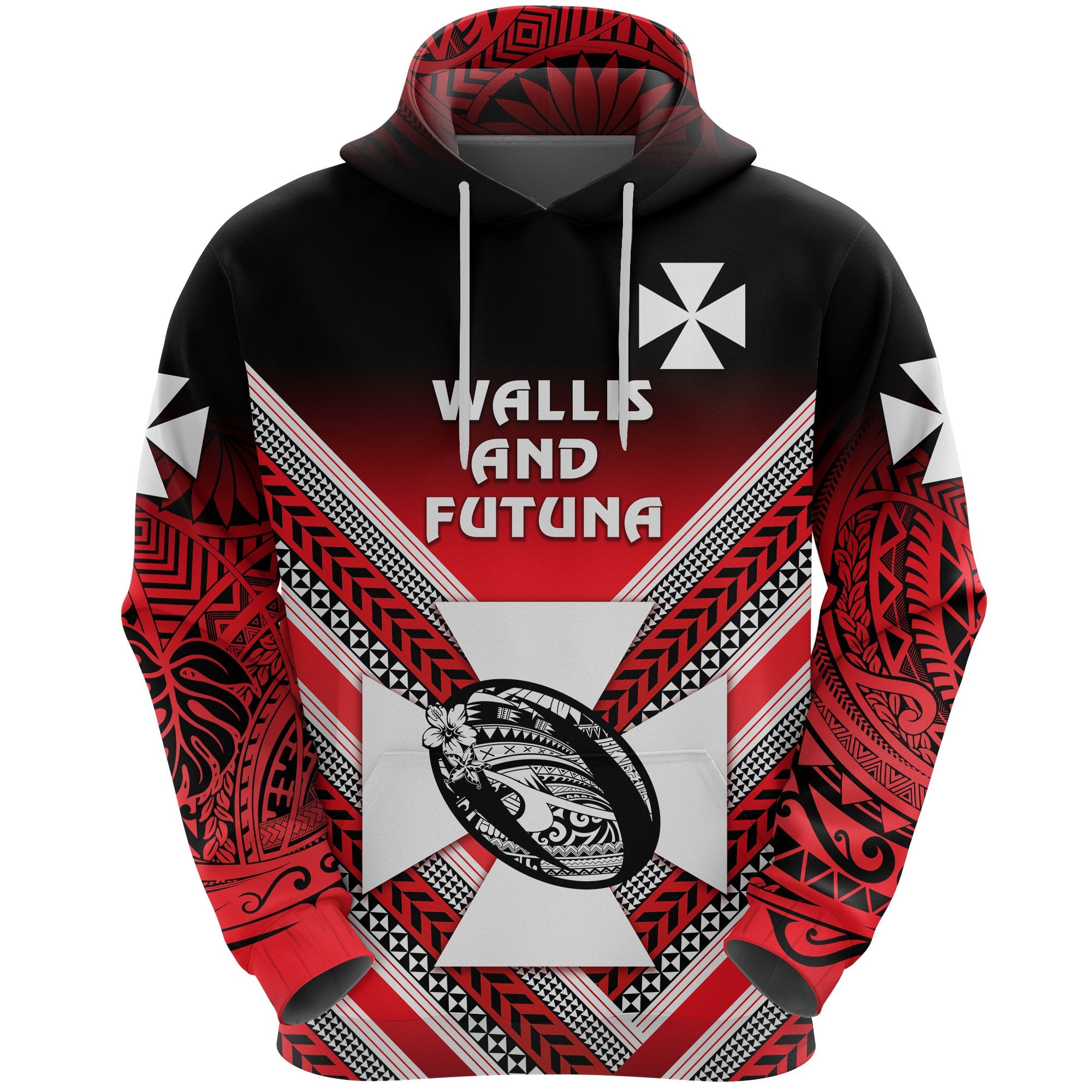 Custom Wallis and Futuna Rugby Hoodie, Custom Text and Number Creative Style Unisex Red - Polynesian Pride