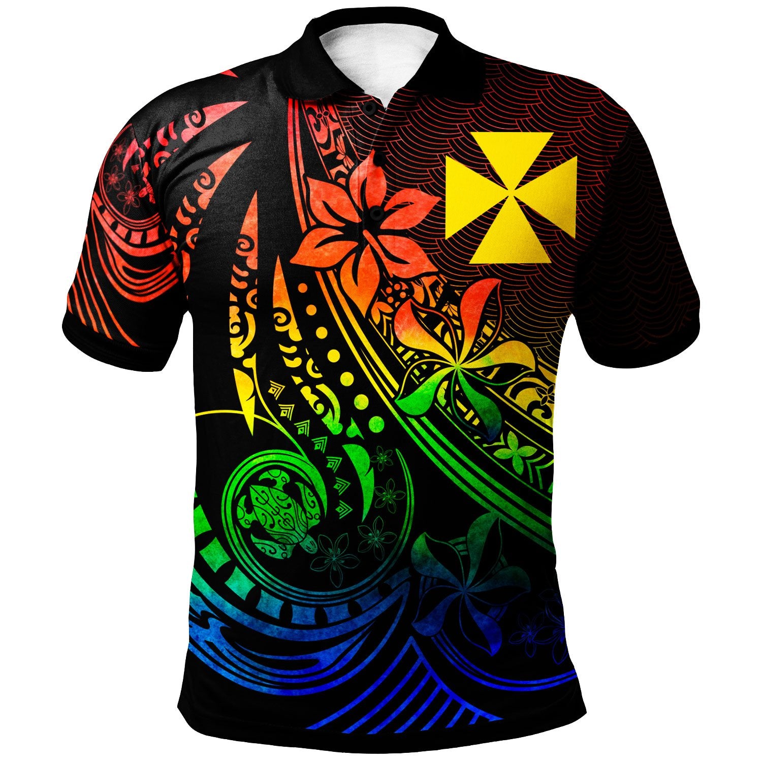 Wallis and Futuna Polo Shirt The Flow Of The Ocean Raibow Color Unisex Rainbow - Polynesian Pride