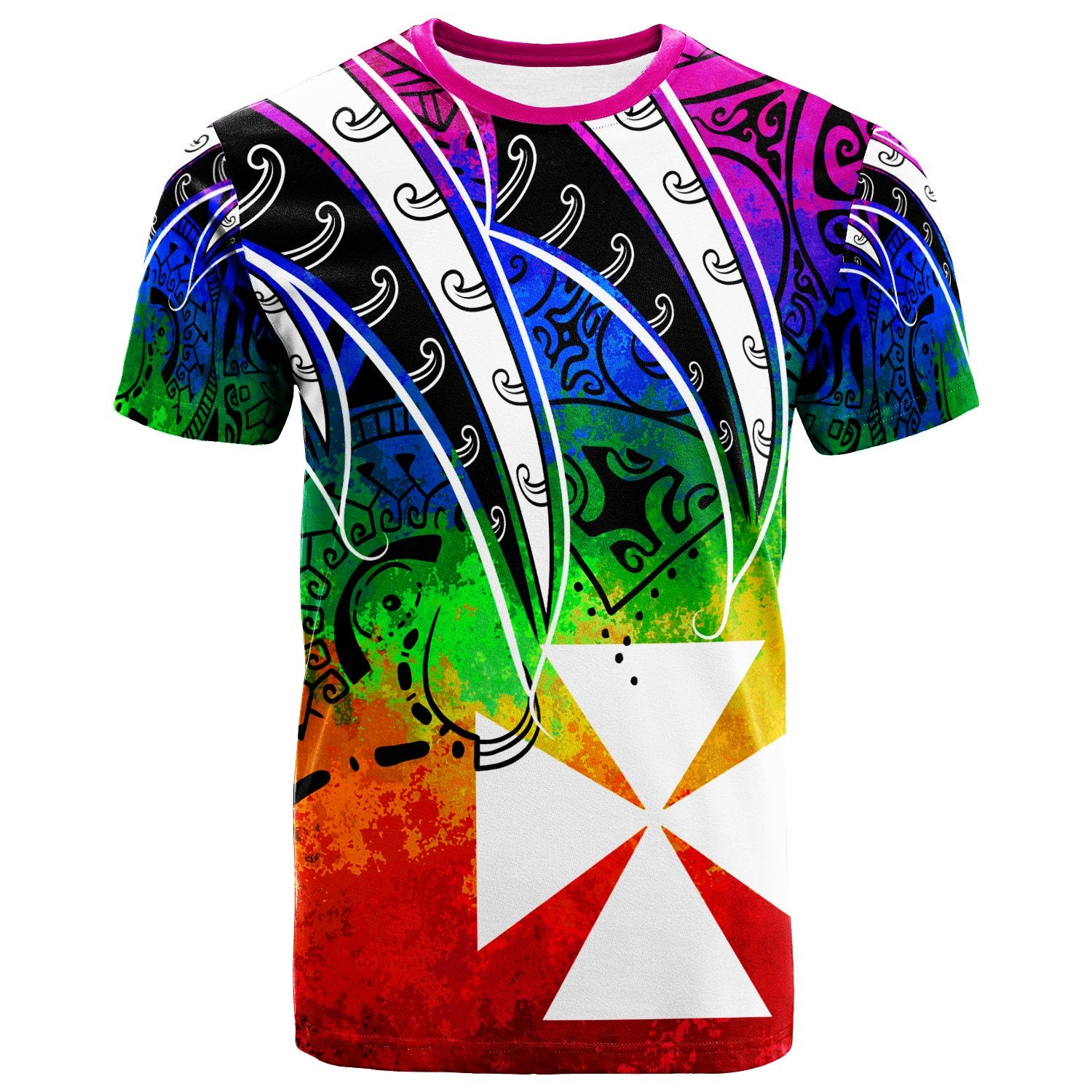 Wallis and Futuna T Shirt Tropical Leaf Rainbow Color Unisex Rainbow Color - Polynesian Pride