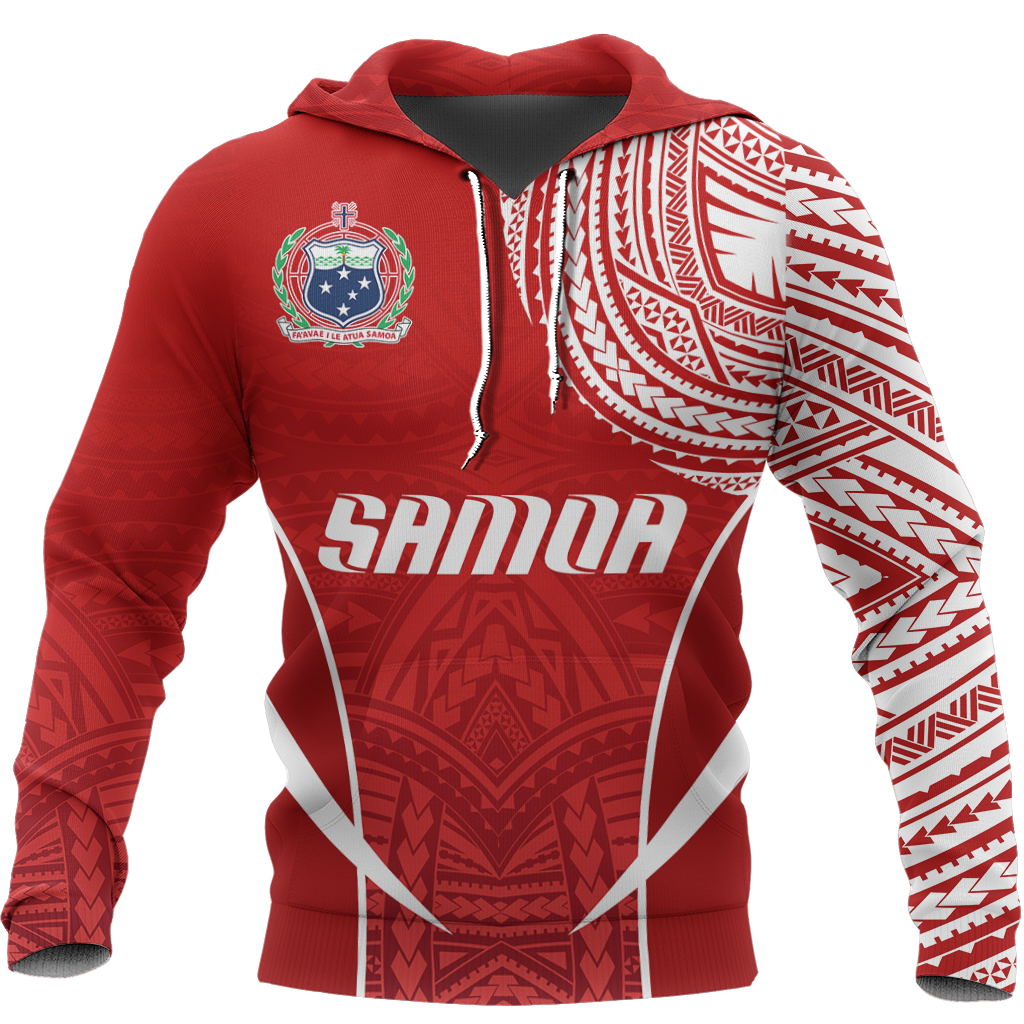 Samoa Active Special Hoodie Samoa Coat of Arms Polynesian Tattoo Red Unisex Red - Polynesian Pride