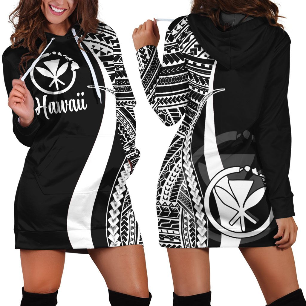 Hawaii Women's Hoodie Dress - White Polynesian Tentacle Tribal Pattern White - Polynesian Pride