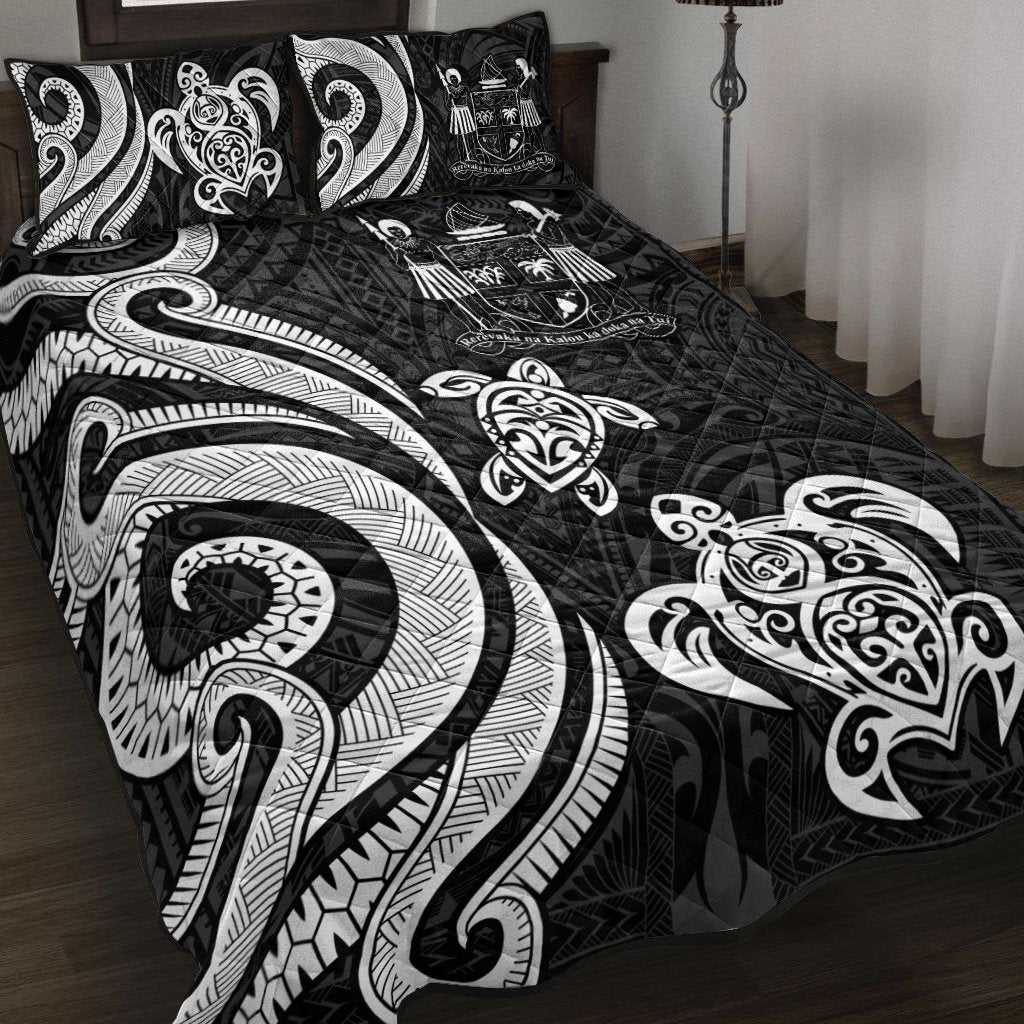 Fiji Quilt Bed Set - White Tentacle Turtle Crest White - Polynesian Pride