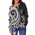 Niue Women's Off Shoulder Sweater - White Tentacle Turtle - Polynesian Pride