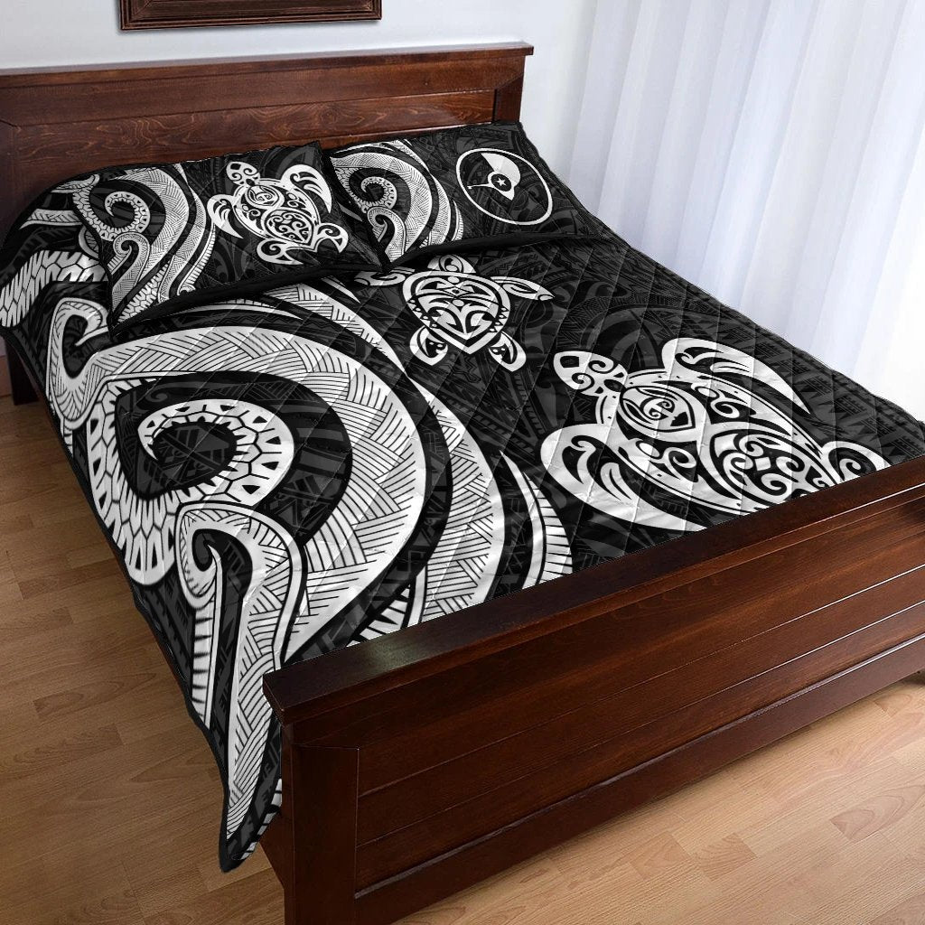 Yap Quilt Bed Set - White Tentacle Turtle - Polynesian Pride