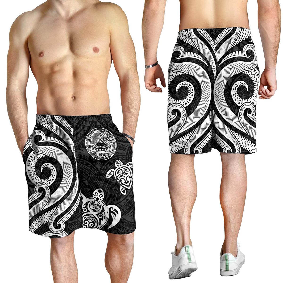 American Samoa Men's Short - White Tentacle Turtle - Polynesian Pride
