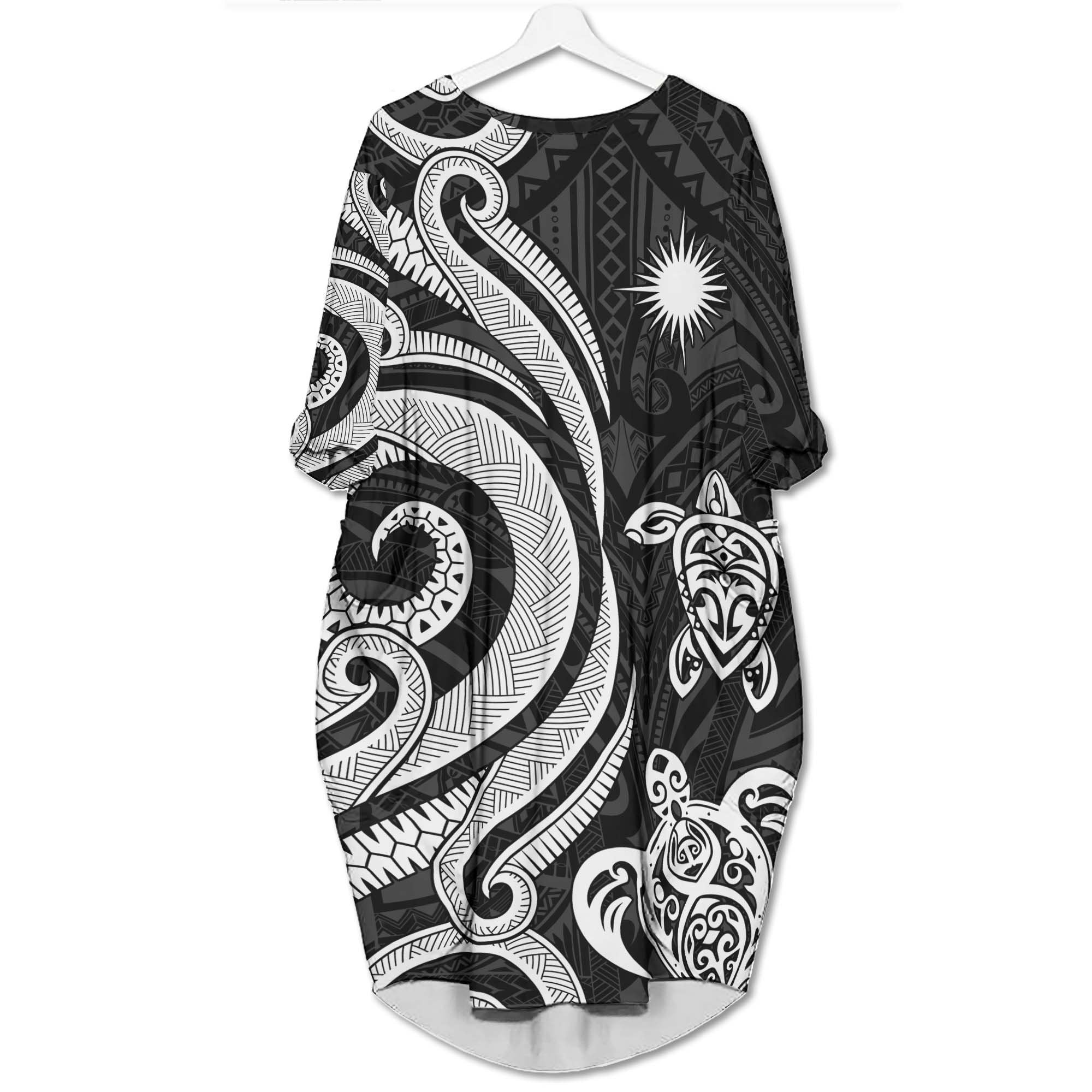 Marshall Islands Batwing Pocket Dress - White Tentacle Turtle Women White - Polynesian Pride