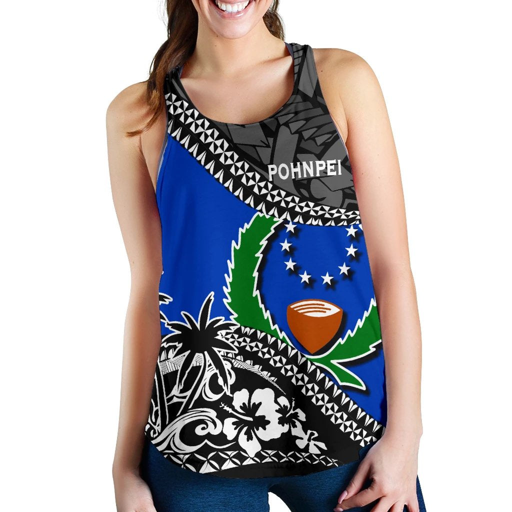 Pohnpei Women Racerback Tank Fall In The Wave K9 Blue - Polynesian Pride