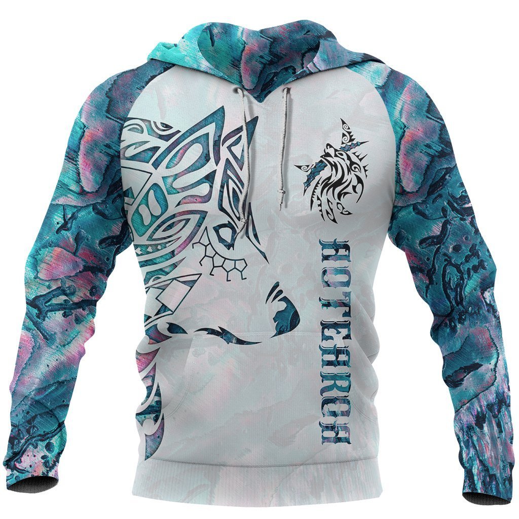 Maori Tattoo Hoodie, Paua Shell Wolf Tattoo Pullover Hoodie Unisex Black - Polynesian Pride