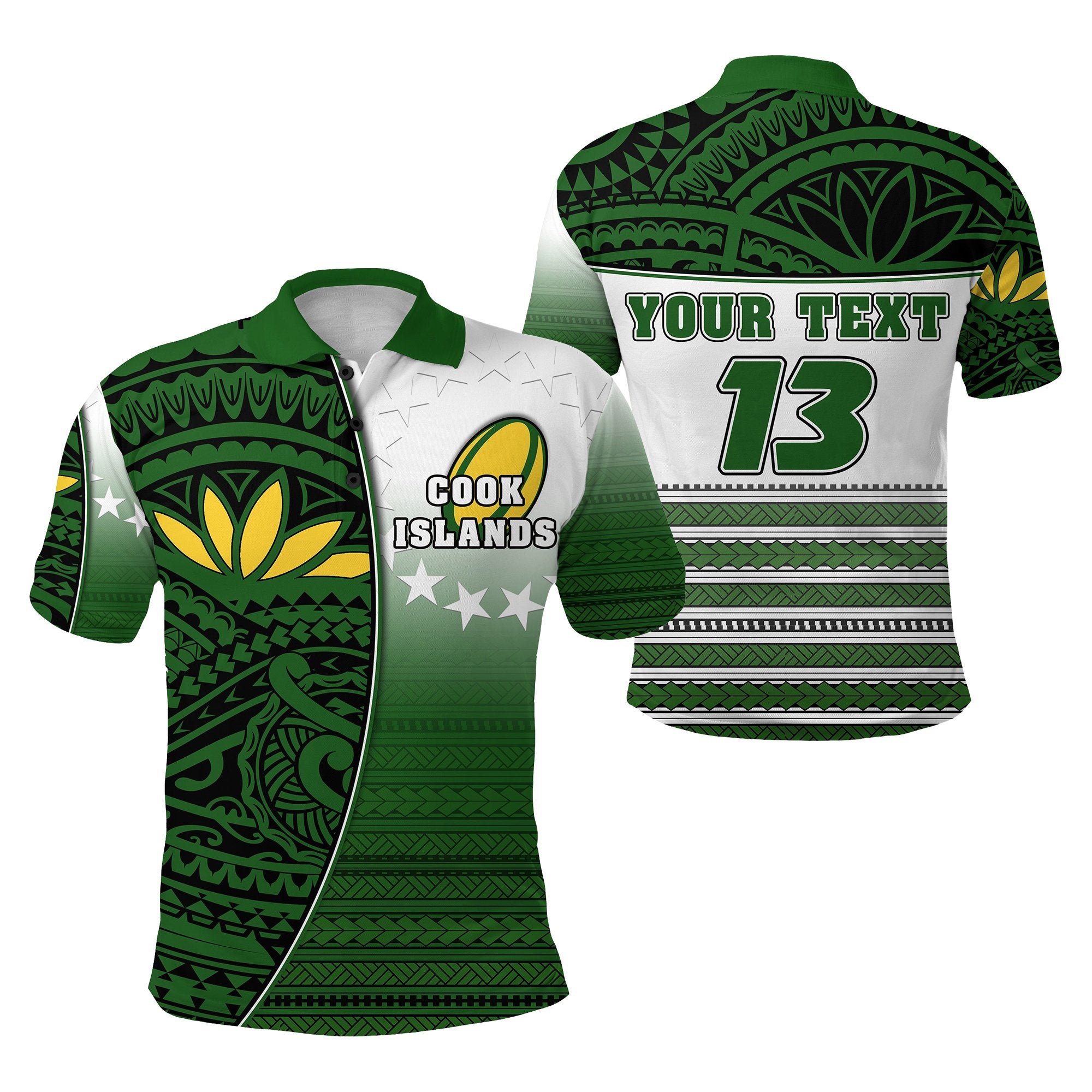 Custom Cook Islands Rugby Polo Shirt Impressive Version Custom Text and Number Unisex Green - Polynesian Pride