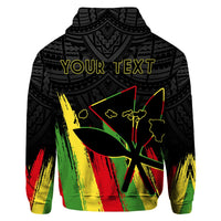 Custom Hawaiian Map Kanaka Flag Brush Hoodie Zip Black Throne Style - Polynesian Pride