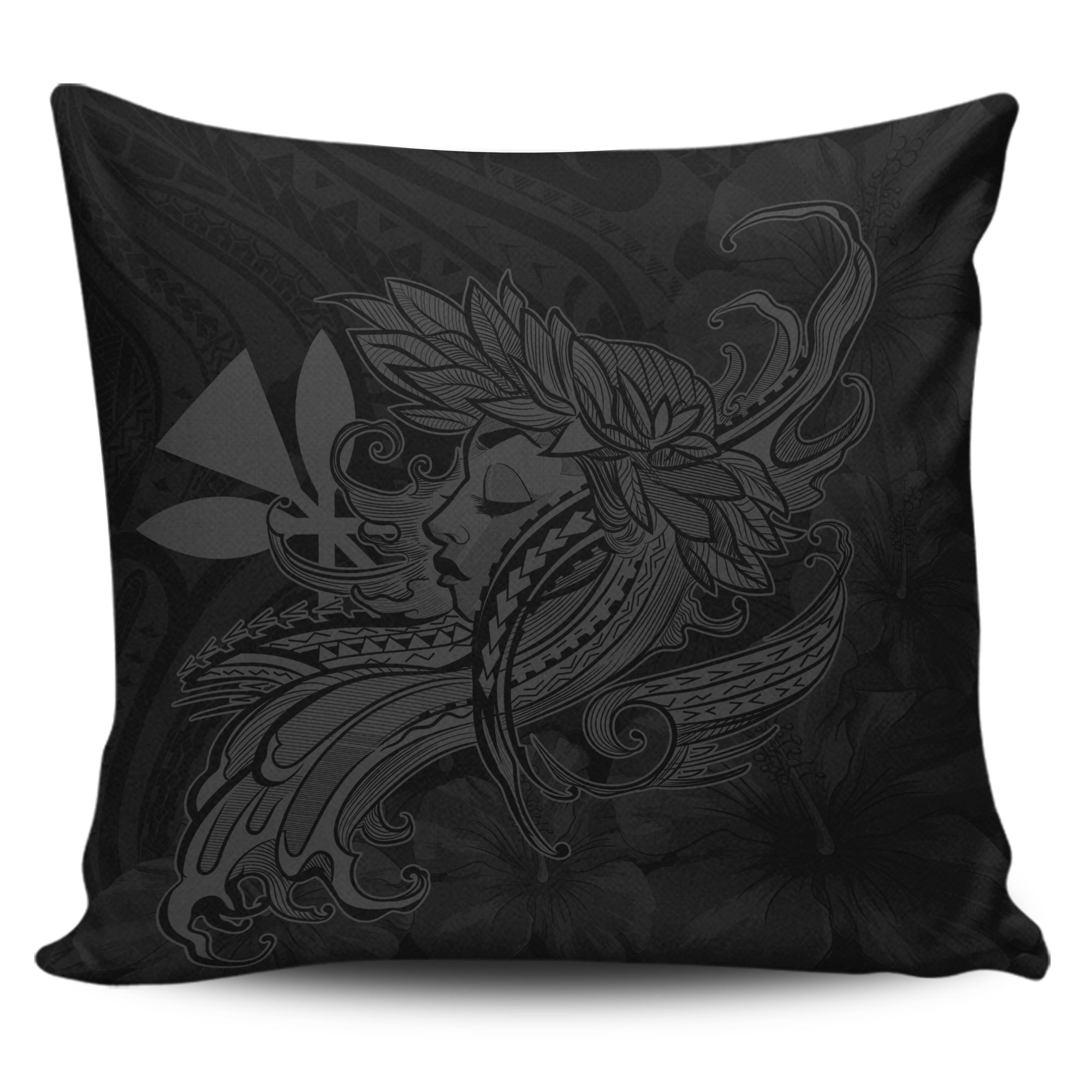 Hula Girl Hibiscus Kanaka Poly Pillow Covers - Gray 18'' x 18'' Set Of 1 Gray - Polynesian Pride