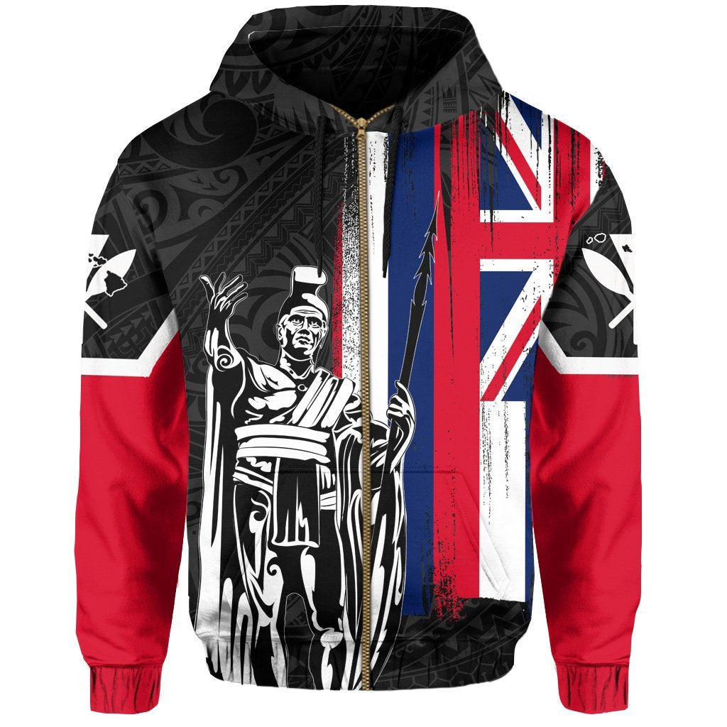 Hawaii King Flag Polynesian Hoodie (Zip up) Gray - Polynesian Pride