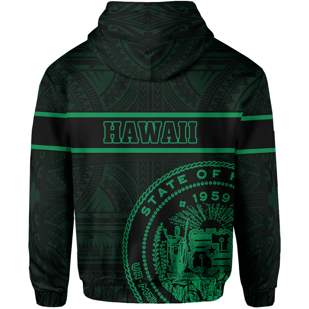 Polynesian Kakau Kanaka Seal of Hawaii Hoodie Green - Polynesian Pride