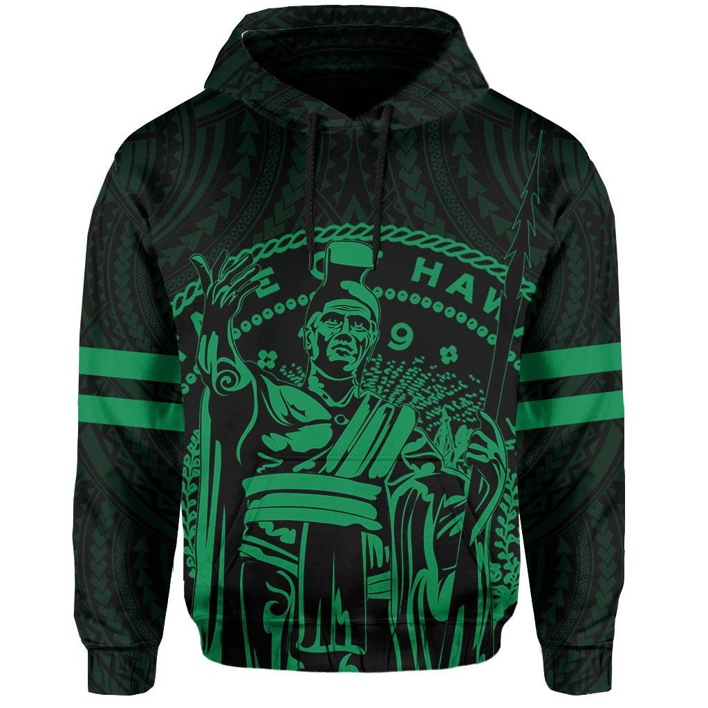 Polynesian King Kanaka Map Seal of Hawaii Hoodie Green - Polynesian Pride