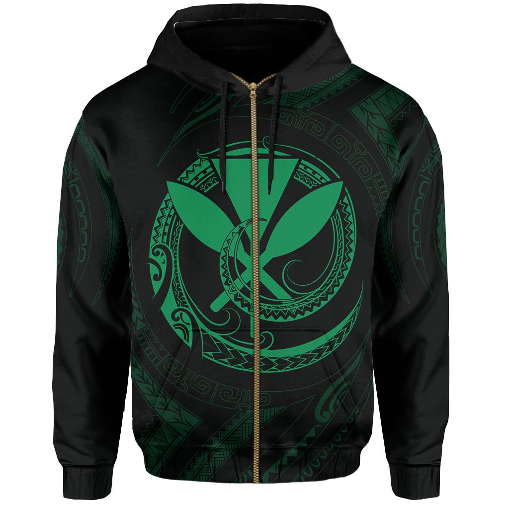 Polynesian Kanaka Shaka Map of Hawaii Zip Hoodie Green - Polynesian Pride