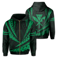 Polynesian Kakau Kanaka Maoli Map Hawaii Zip Hoodie Green Unisex Green - Polynesian Pride