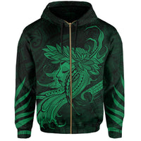 Polynesian Tropic Hula Girl Hibiscus Hawaii Zip Hoodie Green - Polynesian Pride