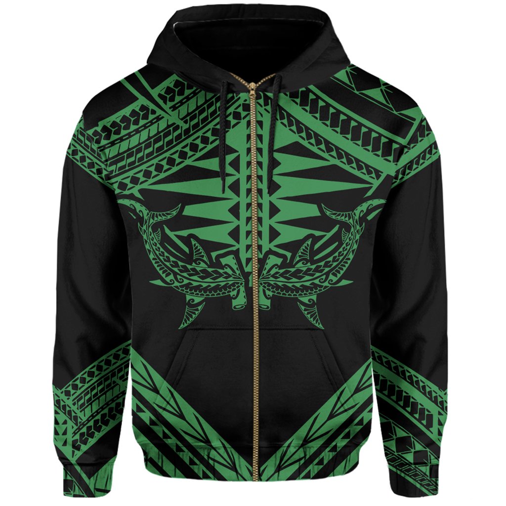 Hawaii Shark Polynesian Kanaka Green Hoodie (Zip up) Candy Style - Polynesian Pride