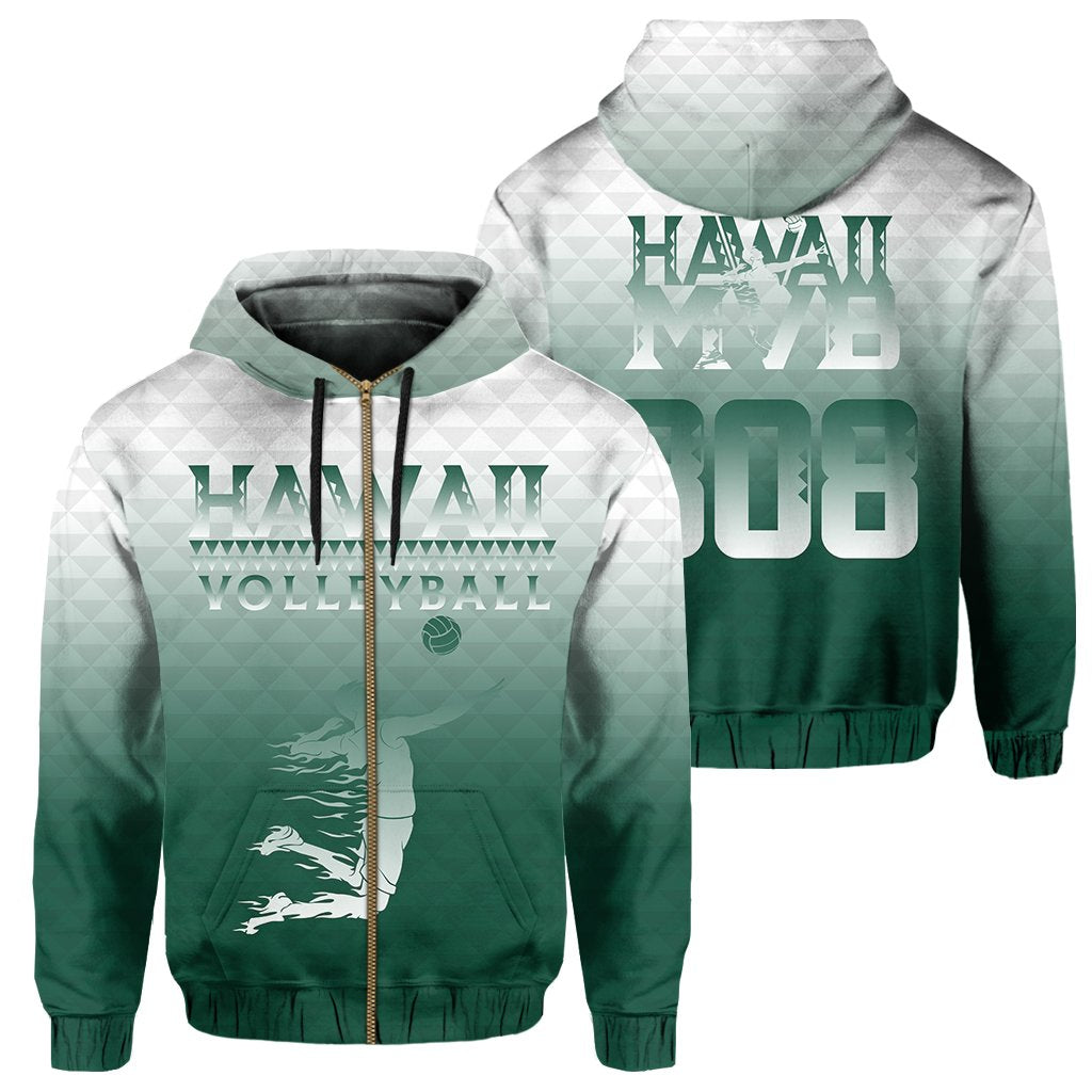 Volleyball Sport Kakau Hawaii zip Hoodie Green Mix Unisex Green - Polynesian Pride